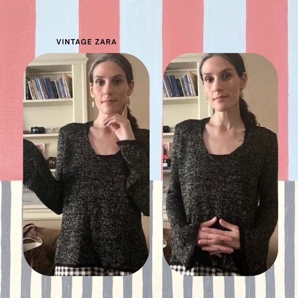 Zara black & silver metallic v-neck long bell sleeve knit sweater - Picture 1 of 15